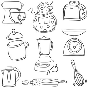 卡通迷你廚房用具簡筆畫